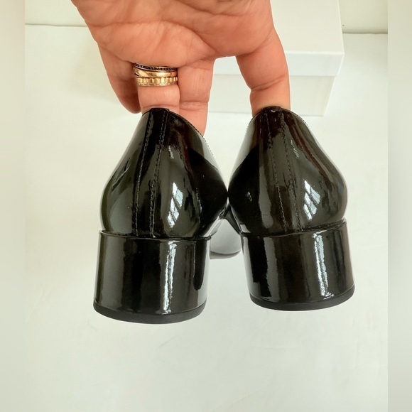 Prada Black polished leather bowtie embellished block heel pumps EU 39.5 - Picture 7 of 10